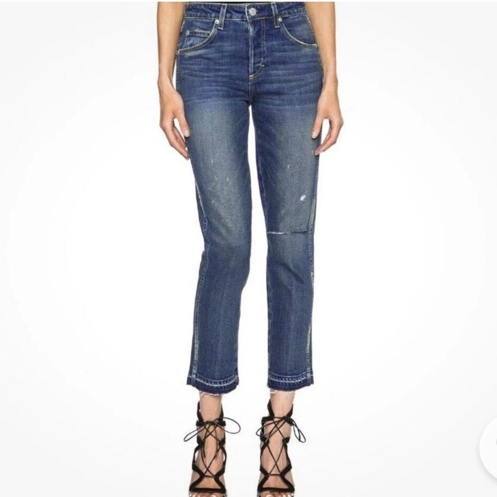 AMO Denim Jeans Size 27 Babe Dive Bar Destroy Wash Frayed Ankle Button Fly